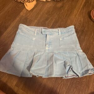 Von Dutch Sky Blue Pleated Mini Skirt